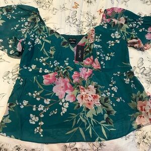 City Chic Green Floral Blouse